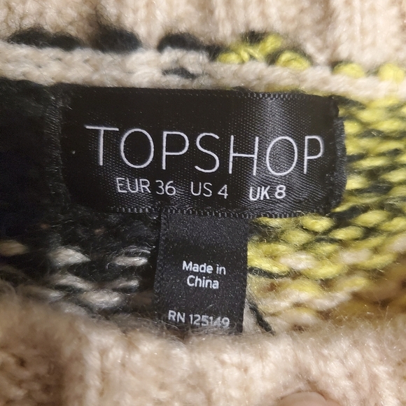 Women's Topshop Crew Neck Pullover Colorblock Sweater Sz US 4 Yellow Black Beige - Picture 10 of 12